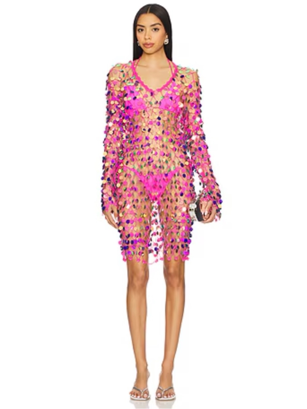 MILLY Sequin Crochet Mini Pullover Dress Berry Pink XS/S